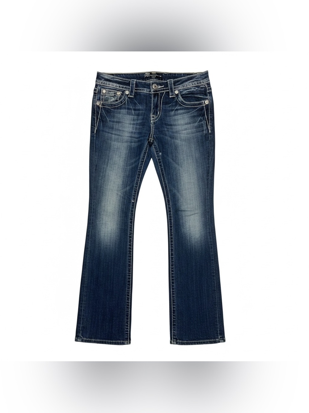 Miss Me Dark Blue Faded Boot Jeans Bling Stretch Slightly Distressed | GUC - Picture 2 of 9